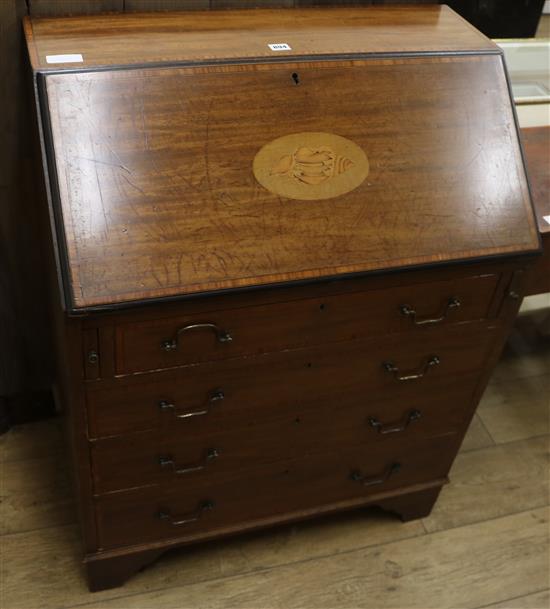A small Edwardian inlaid mahogany bureau W.75cm